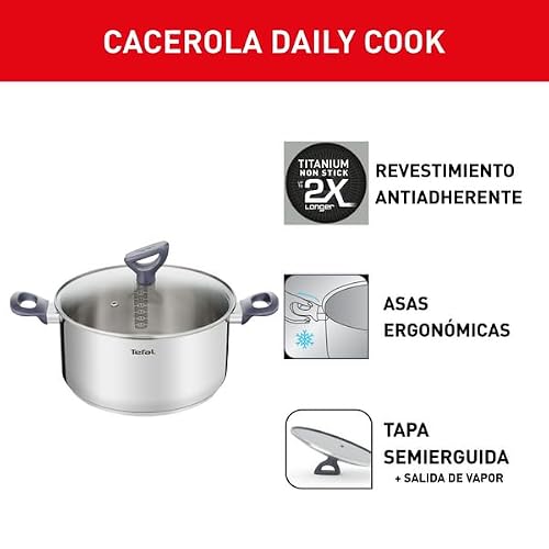 Miniatura 3 de Tefal Cacerola Daily Cook 24 Cm - Cacerola De Acero Inoxidable, Base Reforzada, Aptas Para Todo Tipo De Cocinas Incluido Inducción, Gran Conductividad Y Resistencia Con Materiales Reciclados