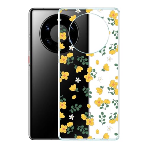 WUACYEAMING Carcasa para Móvil Compatible con Huawei Mate 40 Pro Plus Transparente Carcasa con Aesthetic Dibujos Flores Diseño Case 04