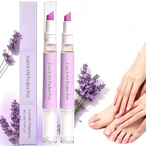 2 Pcs 2-in-1 Cuticle Oil Pusher Pen Ceramic Cuticle Remover Pen Gentle Exfoliation Moisturizing & Brightening for Dry Damaged Nails & Hangnails Portable Nail Care Tool