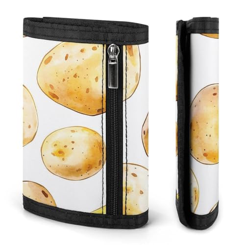 Hand-Drawn Potatoes Trifold Wallets for Men Women Ultra Thin Card Holder Purse with Zip Coin Pocket3