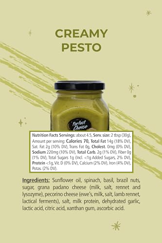 Image of Perfect Choice Creamy Pesto Sauce 3-Pack - Creamy Gourmet Italian Pesto with Real Basil, Cheese & Garlic, Ready-to-Use Pasta Sauce & Spread, Smooth Texture, Versatile for Pasta Sandwiches & Meals Pack of 3