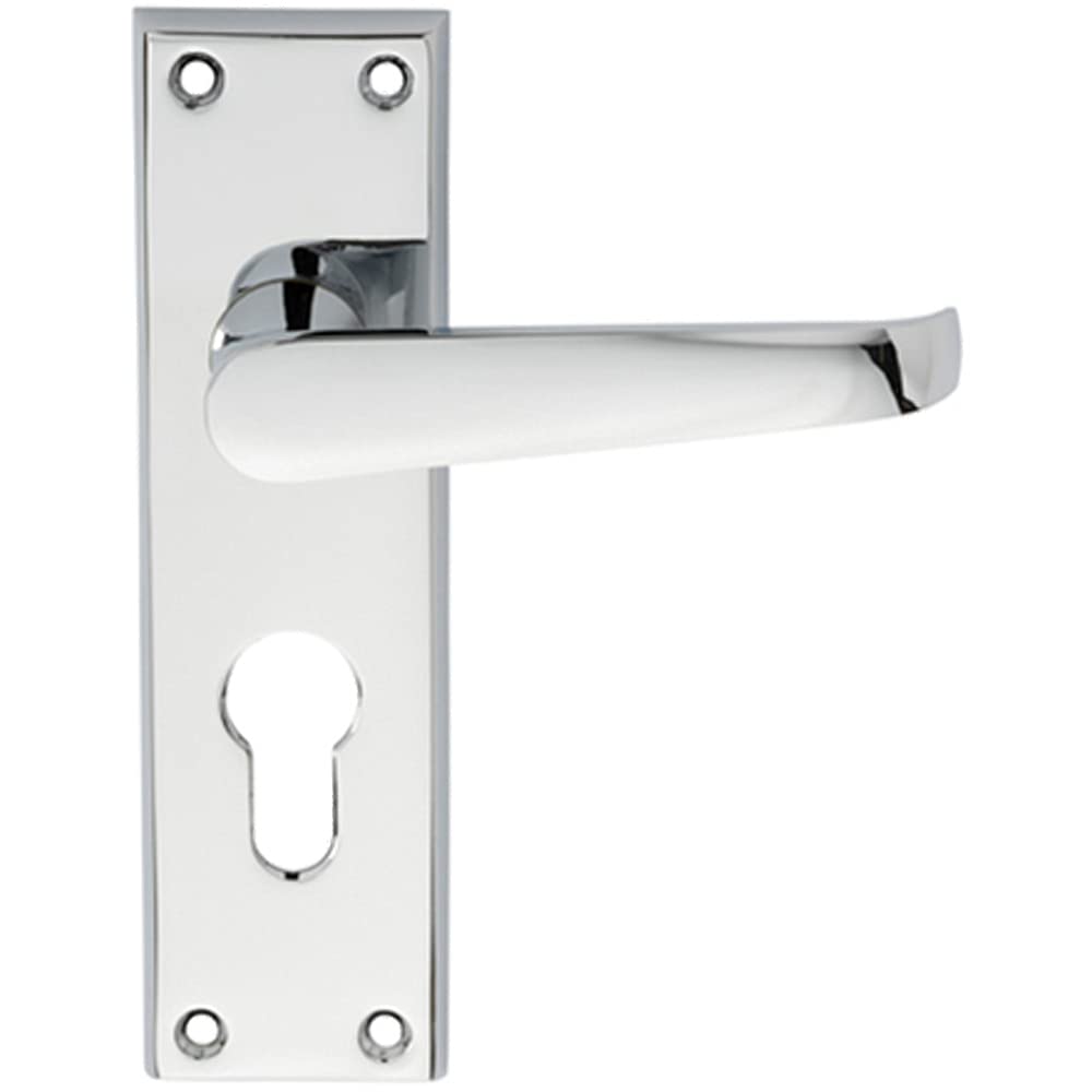 Loops Pair Straight Victorian Lever On Euro Lock Backplate 150 X 43Mm Polished Chrome