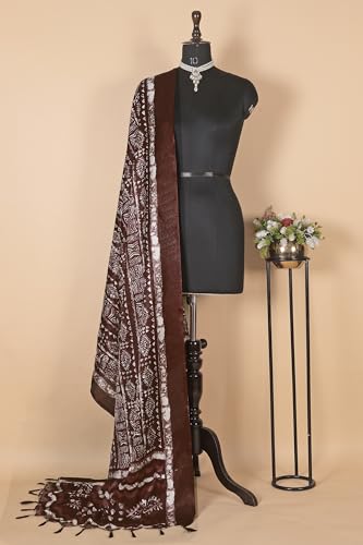 Image of Cotton Silk Printed Dupatta with Tassel Border - Block & Bagru Print - Soft, Lightweight