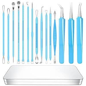 Blackhead Remover Tool, 15 Pcs Professional Pimple Comedone Extractor Popper Tool Acne Removal Kit – 410 Premium Professional Stainless Acne Pimple Extractor Tool with Metal Case
