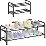 HZXYchen 2 Tier Expandable Shoe Rack | Adjustable Width 45-80cm | Narrow Metal Storage for for Small Narrow Space, Entryway, Closet, Wardrobe(Black) (2 Tier)