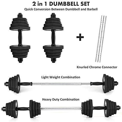 Zicjet 66Lbs Dumbbells Set, Adjustable Weights Solid Steel Dumbbells Pair for Adults Home Fitness Equipment Gym Workout Strength Training with Connecting for Men Women Used as Barbells(Black)