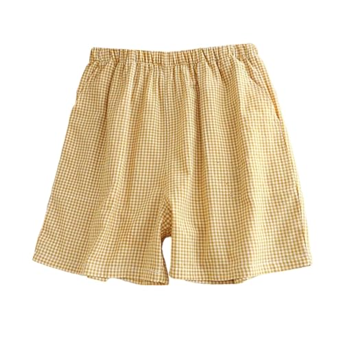Pijama corto para mujer, verano, fluido, pantalones cortos y bermudas para mujer, ancho con estampado de cuadros, Bermudas, verano, pantalones cortos, transpirables, pantalones cortos de algodón