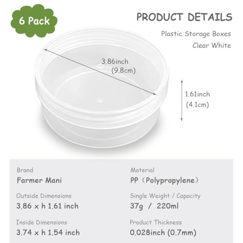 Image of 6 Pcs 7.44 oz Clear Plastic Round Storage Jars (3.86 x H1.61 inch) with Lid for Small Items, Like Jewelry, Earrings, Necklace, Rings, Cosmetics, Threads, Beads, Crafts, etc.
