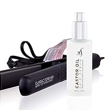 HerStyler Castor Oil Hair Serum and Forever Straightening Flat Iron Set
