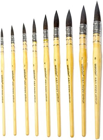 Shidanlu Professional Watercolor Brush Petit Gris Pur Paint Brush, Wash/Mop Pure Blue Squirrel, Size 0-8, 9 PCS