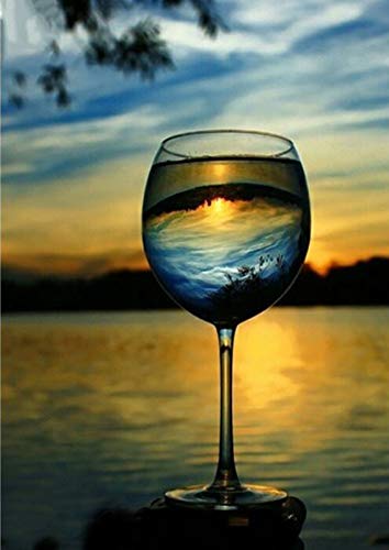 YEESAM ART Peinture par numéros pour adultes et enfants, paysage de coucher de soleil et verre à vin, toile de lin acrylique, 40,6 x 50,8 cm, kit de peinture...