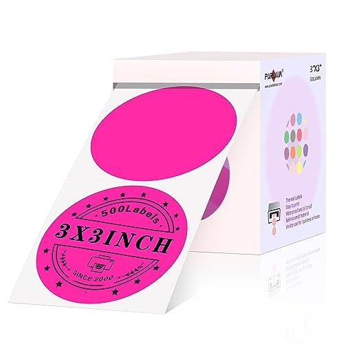 PARLAIM Round Thermal Labels 3 Inch Fluorescent Pink, 500PCS Circle Direct Thermal Printer Sticker for Home Business Bottle DIY Design, QR Code, Name Tag, Moving Box Address Label