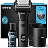 Electric Shaver for Men - Trimcoo 5-Blade Foil Razor Kit | Gentle on Sensitive Skin | Self-Cleaning Center, USB-C Charging, 180min Runtime, IPX7 Wet/Dry Use with Pop-Up Trimmer, Ideal Grooming Gift