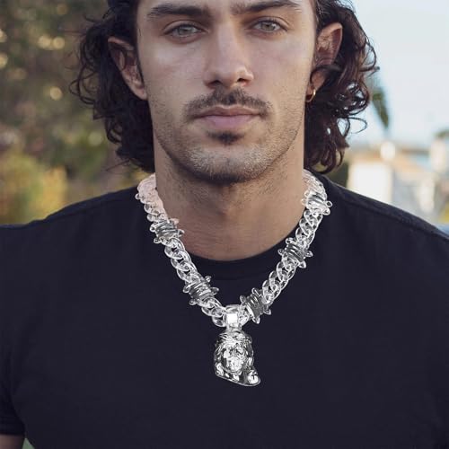 HZMAN Chunky Transparent Acrylic Jesus Pendant Necklace for Men Christian Gift3