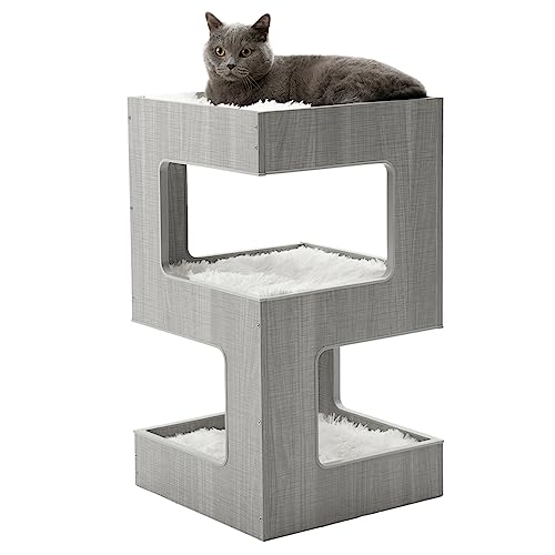 ACH Modern Cat Furniture Cat Tree Spacious Perch Multi-Level Cat Tower for Indoor Cats 27.5 Inch Luxury Cat Tree Stand House for Kittens with Removable Soft Blanket and Condo