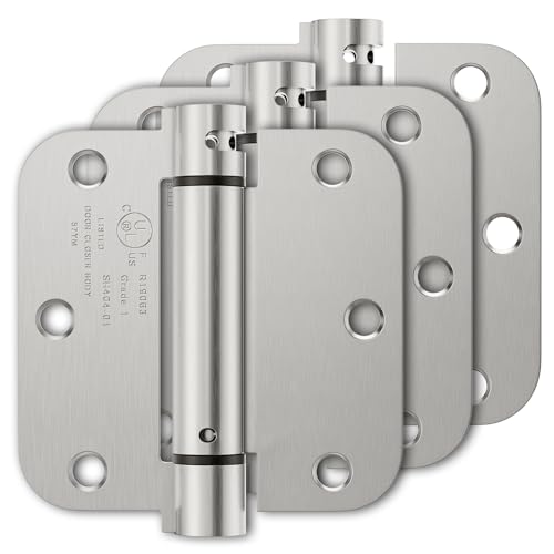 Luxbaro 3 Pack Spring Hinges Self Closing 3.5 Inch, Self Closing Door Hinges with 5/8'' Radius Corners, Adjustable Tension for Garage, Front and Back Doors, Left and Right Hand, UL Listed