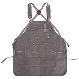 VILLCASE Dicke Canvas Schürze mit Mehrfachtaschen Robust und Abriebfest Arbeitsschürze für Schweißer Holzarbeiter und Elektrohandwerker Dunkelgrau