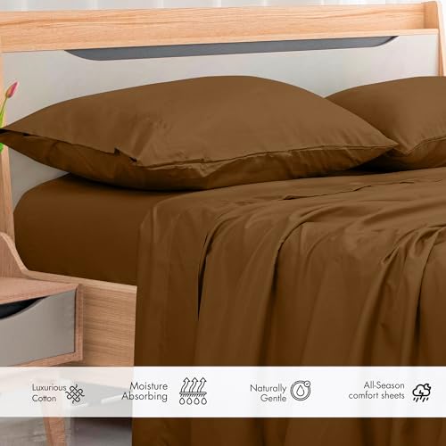 Image of Royale Linens 300 Thread Count 100% Long Staple Combed Cotton Flat Sheet - Super Soft - Top Sheets - King Flat Sheet Sold Separately - Breathable, Cool & Crisp Percale Sheets Only (King, Chocolate)