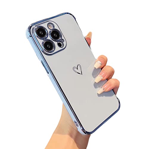 Idée cadeau femme : coque iPhone 15 Pro Max bleue à jolis motifs cœurs romantiques
