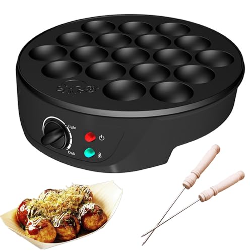 Takoyaki eléctrica - Sartén antiadherente de calentamiento rápido con 18 agujeros, incluye embudo de separación y 2 agujas de bola, perfecta para bolas de pulpo caseras, aperitivos y comida de fiesta
