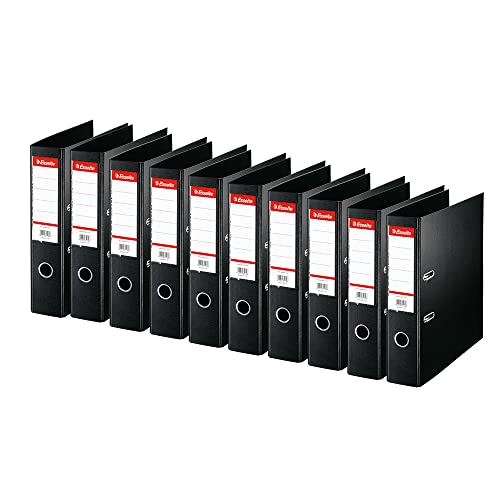Esselte 320250 - Pack de 10 Archivadores de Palanca Standard, Negro, Lomo de 75 mm, A4, PP, 29 x 7,2 cm, 2 Agujeros, 10 Unidades, Capacidad para 550 Hojas, con Portaetiquetas Personalizable