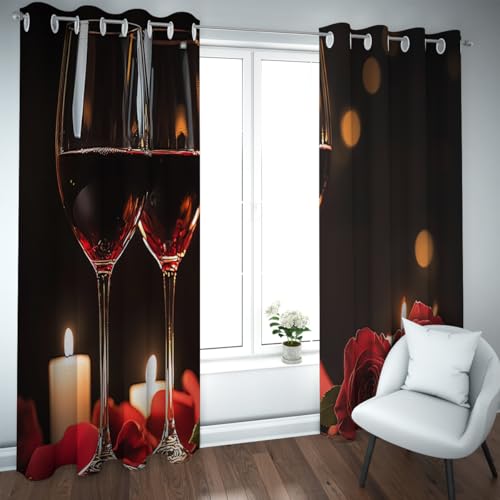 UIRINGART Romantic Theme Blackout Curtain Modern Candlelight Dinner Floral Print Eyelet Window Drapes for Living Room Bedroom 2 Panels B168xH214cm