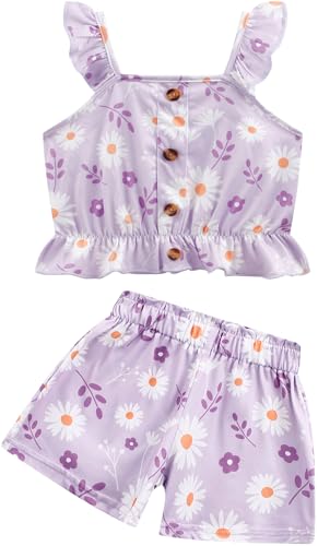 zarmfly Toddler Girls Summer Floral Short Sets Girls Ruffle Sleeveless Tank Tops and Short Kids Casual Flower 2 Piece Outfits Clothes 2-7 2043-4T