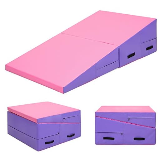 Best Choice Products 60x30x14in Kids Folding 2-Panel Cheese Wedge Incline Gym Mat for Tumbling w/Handles - Pink/Purple