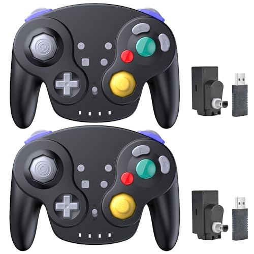 Image of 2 Pack 2.4G Wireless GameCube Controller for Switch 1 2, NGC Console, Black | Compatible with Switch Online, Windows PC, macOS (Built-in Vibration) (Rechargeable) (Analog Triggers / Stick)