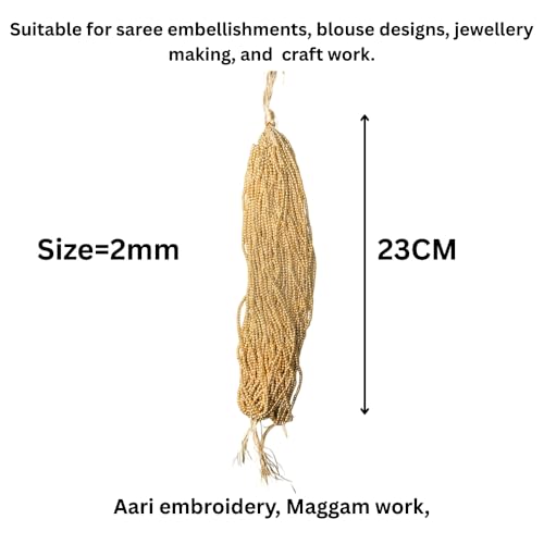Image of (2mm, Pack of 2 Bunch) Aari Gold Bunch Beads for Embroidery Work, Jewellery Making, Arts and Crafts Kids DIY Making (2, 2mm)
