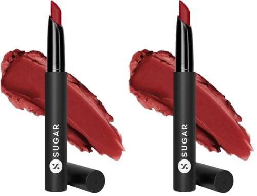 Image of SUGAR Cosmetics Matte Attack Lipstick for Women | Transferproof & Smudgeproof | Lasts upto 12hrs | Enriched With Jojoba Oil | 2gm - Maroon Vibe (Pack of 2)