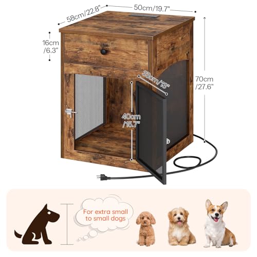 HOOBRO Dog Crate Furniture, Dog Kennel with Drawer and Charging Station, Indoor Decorative Puppy House, Wooden Pet Crate End Table for Small Dogs, Rustic Brown and Black BF58UGW03G1 - Image 3