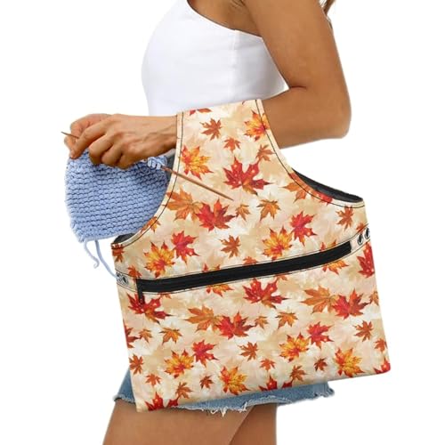 Image of KUIFORTI Fall Leaves Yarn Bag Tote Knitting Accessories Thanksgiving Gifts for Women Crochet Bag Large Yarn Bags for Crocheting on The Go