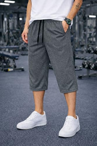 Image of Mack Jonney Men's Sports Capri Pants | Lightweight Polyester Workout 3 /4 Pants with Elastic Waist for Gym, Running & Training-M8356