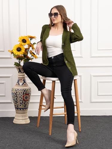 Image of Women's Winter Woolen Cardigan | Full Sleeve Textured Buttoned Sweater for Women | Soft Wool V-Neck Warm Knitted Outerwear for Office & Casual Wear
