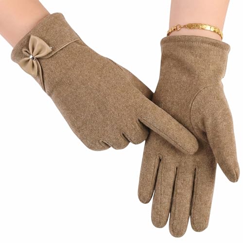 Image of Kraptick Women's Winter Thermal Gloves - Elegant Suede Fleece Lined Warm Full Finger Hand Gloves with Bow Knot - Windproof Soft Driving Mittens for Ladies & Girls (Free Size, Purple)-8