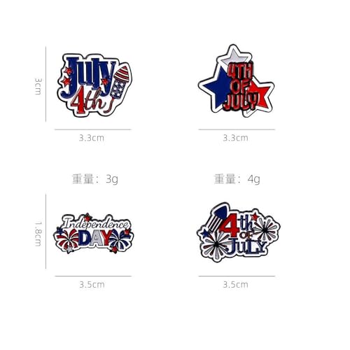 Image of 1-4Pcs Independence Day Badge Pins Brooch for Men Women 4th of July White Blue Red USA American Flag Lapel Pins American Star Pins Patriotic Brooch Jewelry