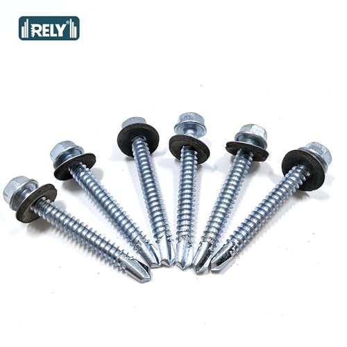 Image of Rely⇒VP INDUSTRIES (Pcs-50) M5.5x55 mm Hex Head SDS Self-Drilling Roofing Screw - Metal-Bonded EPDM Washer for Metal Sheets, Wooden Structures, Roofs, Corrosion & Weather Resistant