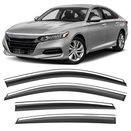 Image of Shatterproof Taped-On Window Deflectors for Honda Accord 2018-2022 with Chrome Trim, Rain Guards, Window Visors for Car, Vent Deflector, 4pcs