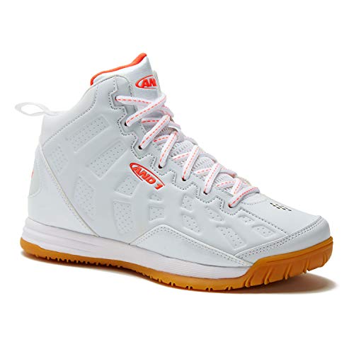AND1 Kids Show Out Basketball Shoe, 5 M US Big Kid White/Coral/Gum