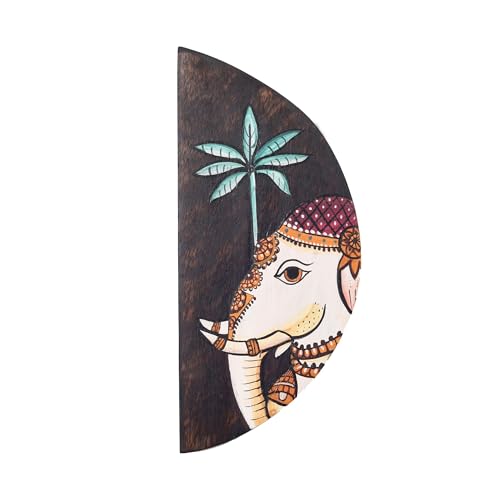 Image of AAKRITI ART CREATIONS Pichhwai Elephants Handpainted Wall Panels, Pichhwai Art Set of 2 Multicolor | Matte Finish Wooden | Home Items for Living Room, Bedroom, Office