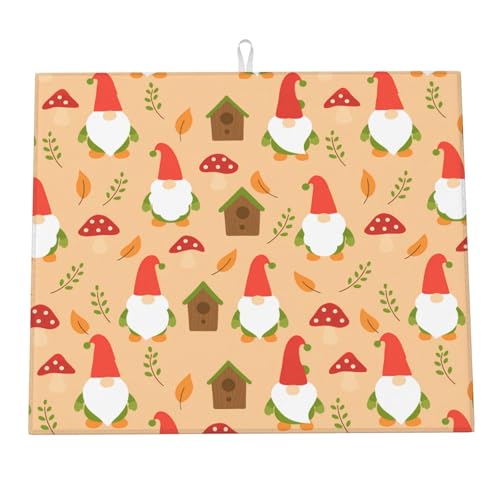 Tappetino Asciuga Piatti Cute Gnome Mushroom Tappetini Bancone Cucina Poliestere Tappetino Scolastoviglie Per Scolapiatti Piani Cucine 46X61Cm