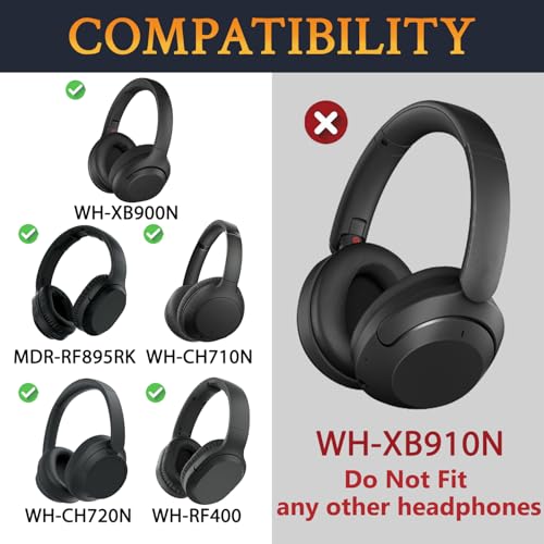 SOULWIT almohadillas de piel de cordero para auriculares Sony WH-XB900N/WH-CH710N/WH-CH720N/WH-RF400/MDR-RF895RK, cojines con espuma de alta densidad - Negro miniatura 2