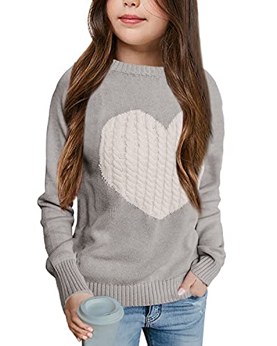Batermoon Girls' Pullover Sweaters Long Sleeve Cute Heart Pattern Crewneck Knit Jumper Tops
