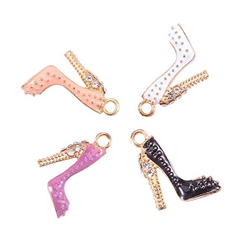 LiQunSweet 40 Pcs High-Heeled Shoes Enamel Pendants with Crystal Rhinestone High Heels Pumps Charms for Jewelry Making DIY Crafts