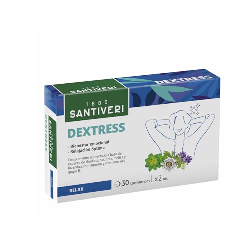 SANTIVERI - Dextress, Complemento Alimenticio a Base de Extracto de Rhodiola, Pasiflora, Melisa, Lavanda, Magnesio y Vitaminas del Grupo B, Ayuda con el Bienestar Emocional - 30 Comprimidos