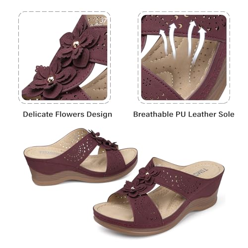 Image of TEMOFON Womens Wedge Sandals Leather: Comfortable Walking Shoes Summer