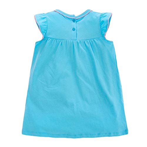 Girl Dress Easter Summer Angel Sleeve Blue Cotton Casual Floral Embroidery Party Dresses 5T #TOP1