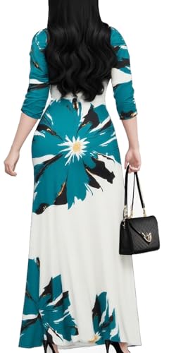 Image of Women's Church Maxi Wrap V Neck 3 /4 Sleeve Tie Waist Plus Size Long Dress | Flattering wrap V-neck design enhances curves. High elastic tie waist accentuates the slimmest part, hides tummy.