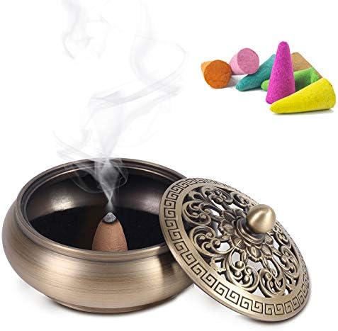 Incense Cone Holder, Cone Incense Burner for Incense Cones | Pure Brass Metal, Beautiful Smoke, Fireproof | Cone Insence Holder Bowl for Nag Champa, Satya, Hem, Palo Santo | DEKOKEA Jnana